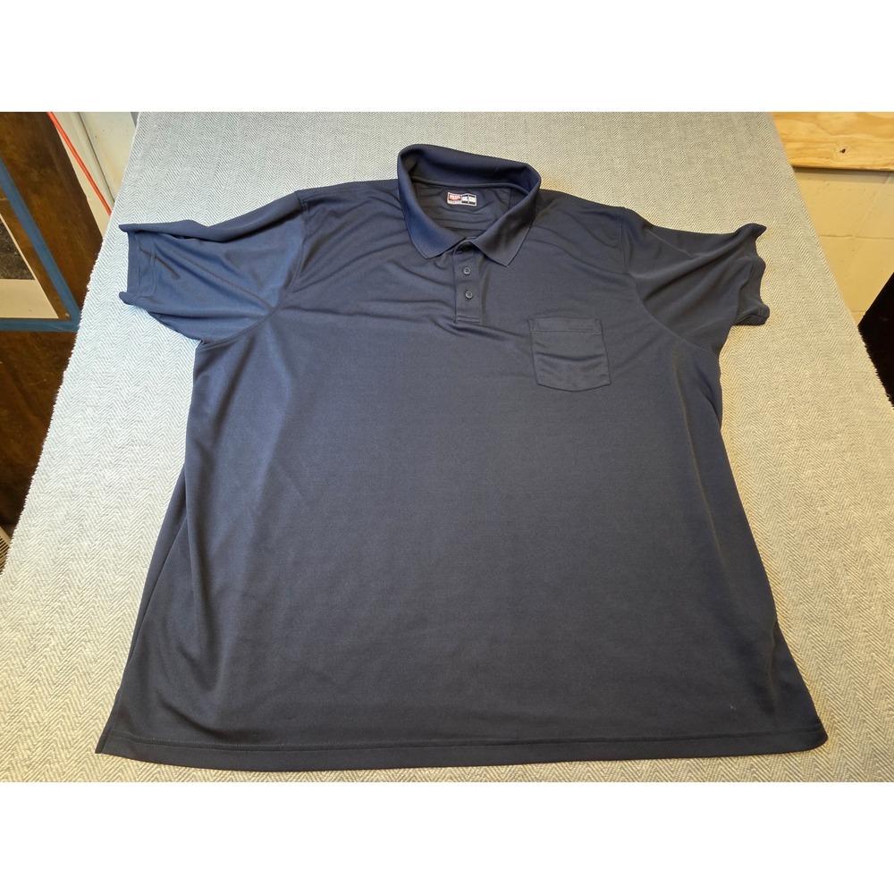 Red Kap Polo Shirt Mens 5XL Navy Blue Short Sleeve Golf Performance Slit Popover
